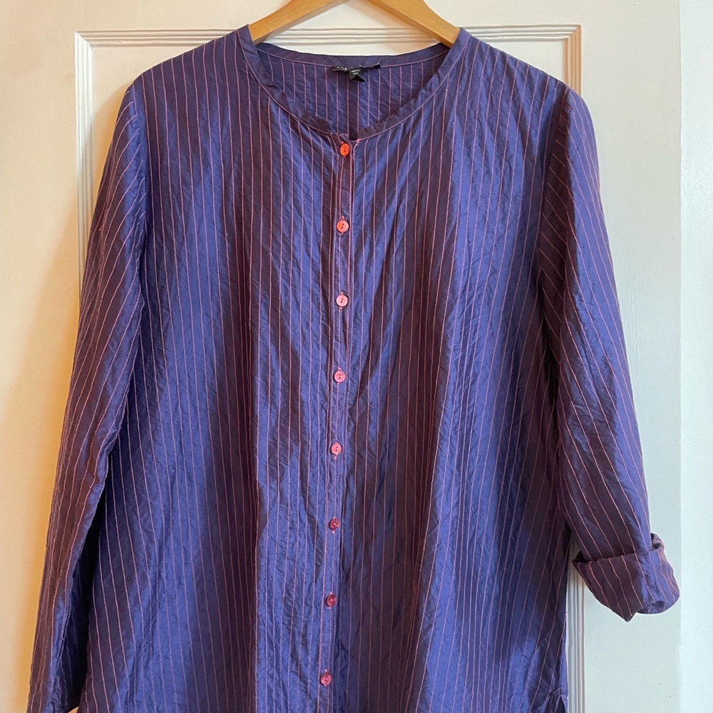 Eileen Fisher Purple Striped Button-Front Jacket
